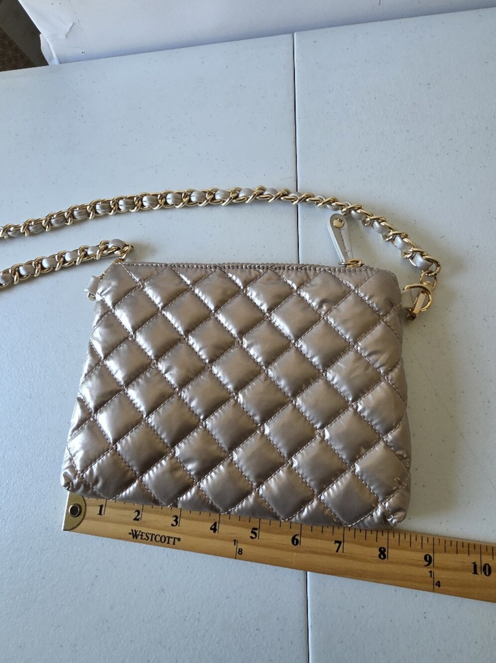 Lemonbella Quilted Chain Strap Bag Small Crossbody Removable Strap Neutral - Picture 10 of 14